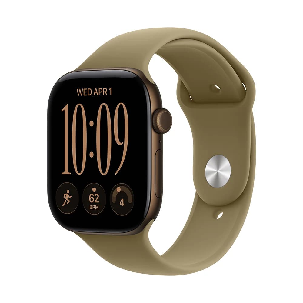 Apple Watch Series 12 GPS + Cellular · Aluminium 42 mm – Dark Bronze · Olive Sport Band - M/L