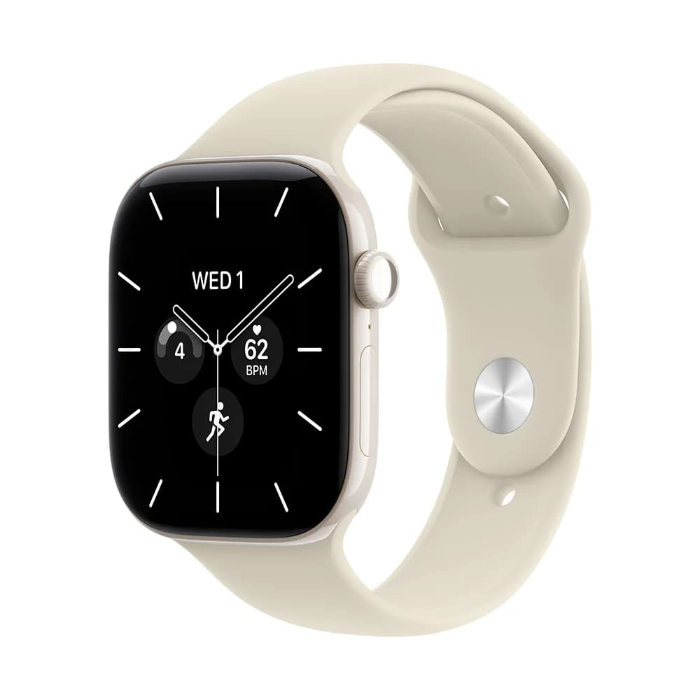 Apple Watch Series 12 GPS + Cellular · Ceramic 46 mm – Pearl White · Sand Sport Band - M/L