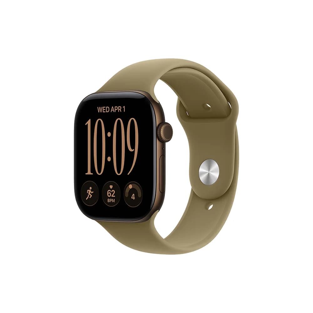 Apple Watch Series 12 GPS + Cellular · Aluminium 42 mm – Dark Bronze · Olive Sport Band - S/M