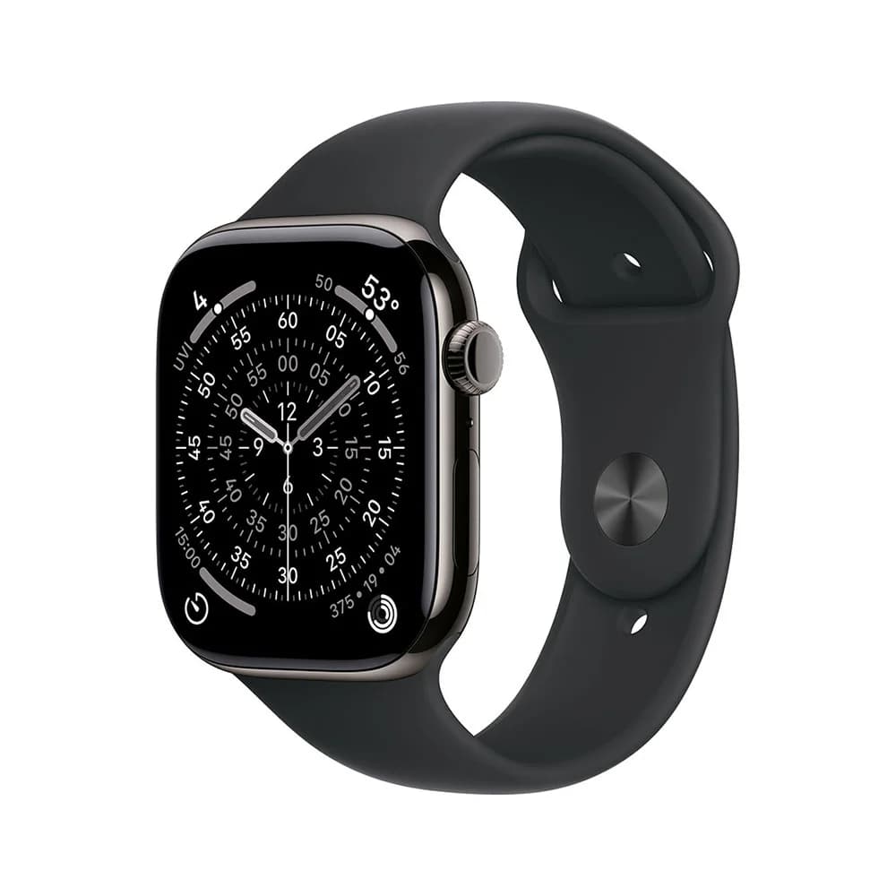 Apple Watch Series 11 GPS + Cellular · Titanium 42 mm – Slate · Black Sport Band - M/L