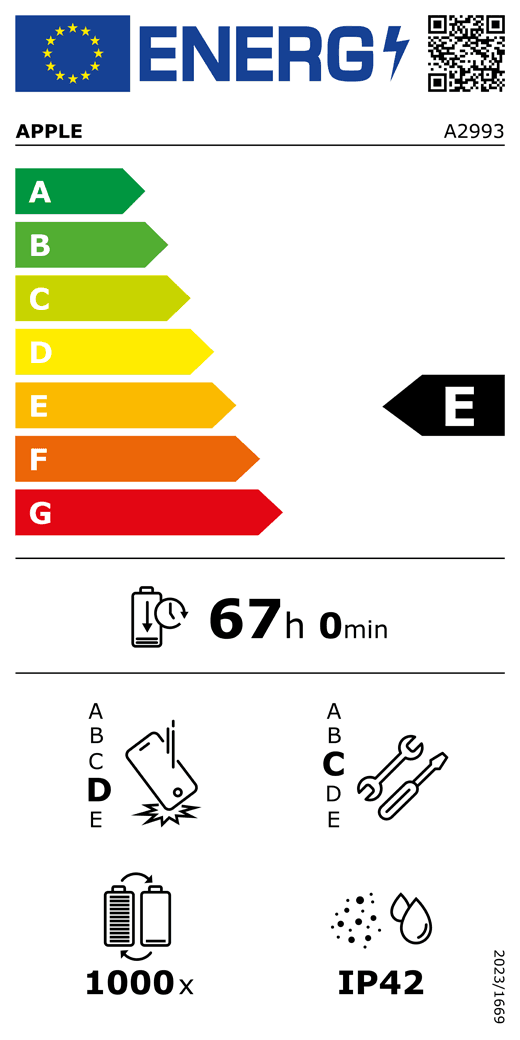 iPad mini (A17 Pro) Wi-Fi hivatalos EU-energiacímkéje