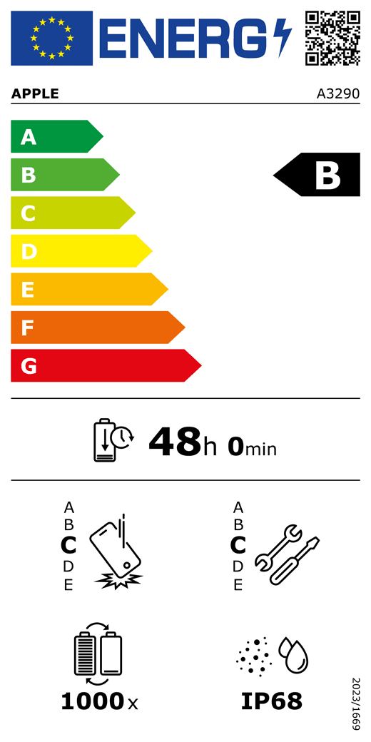 iPhone 16 Plus hivatalos EU-energiacímkéje