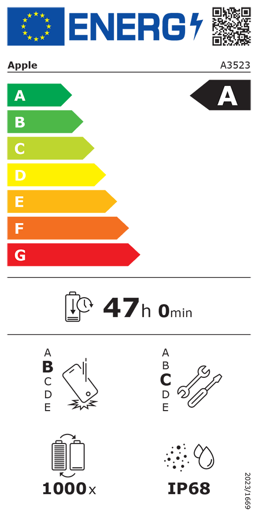 iPhone 17 Pro hivatalos EU-energiacímkéje