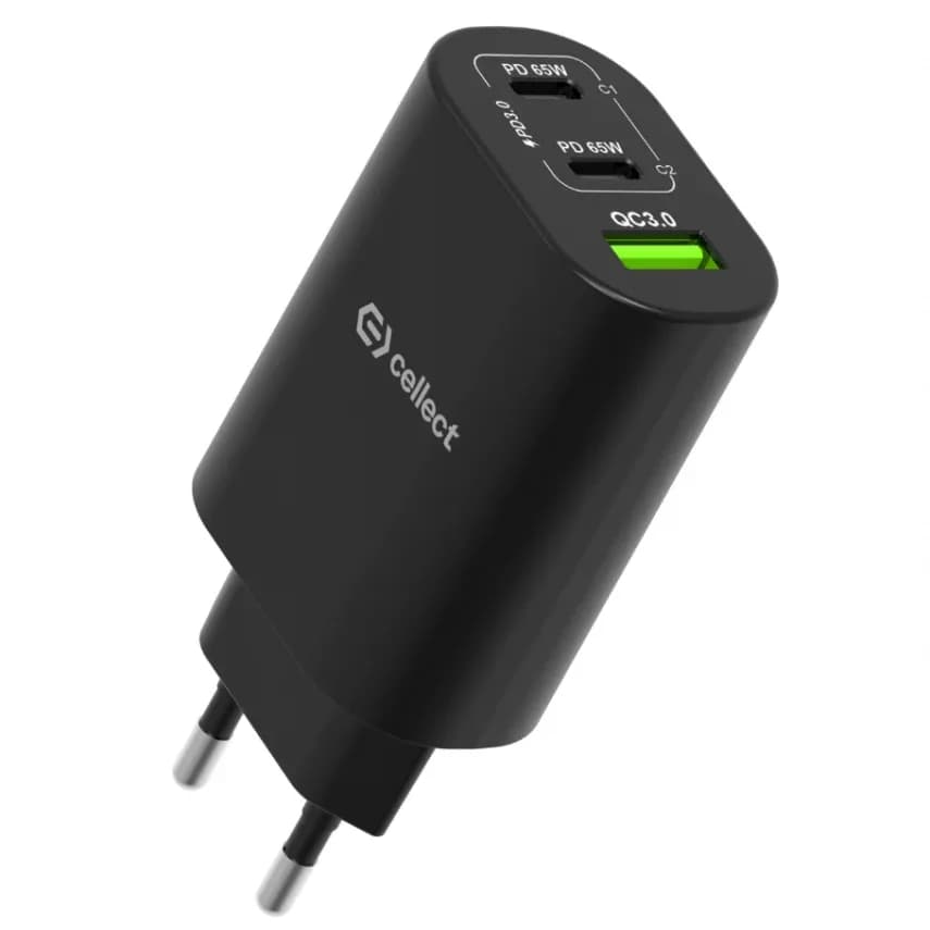 Cellect Hálózati adapter gyorstöltő funkcióval, 65W, Fekete – termékfotó