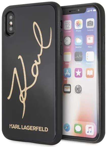 Karl Lagerfeld iPhone X/Xs fekete kemény tok Signature Glitter – termékfotó